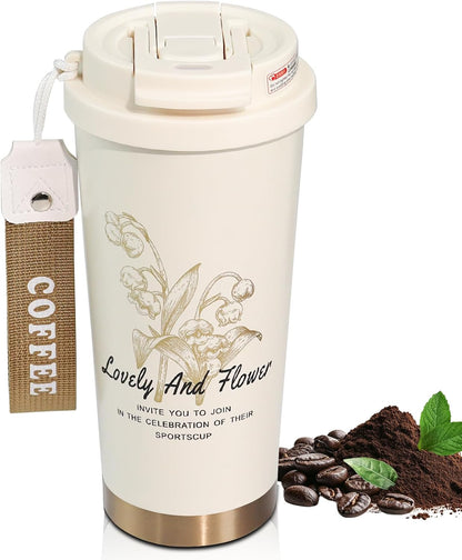 Insulated Coffee Tumbler 15.2oz 450ml Travel Coffee Mug 316 Stainless Steel Direct Drink Opening Leakproof Lid Reusable Insulated Coffee Mug Hot and Cold Ideal Travel Mug for Coffee Lover