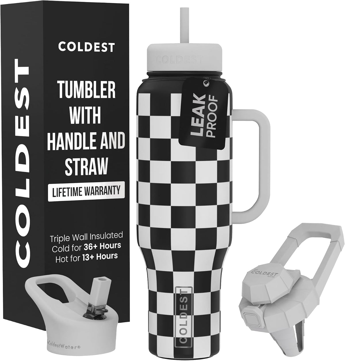 Tumbler with Handle and Straw, 100% Leak Proof Insulated Tumbler with Lid and Straw (3 Lids), Stainless Steel Tumblers for Women & Men, Cup Holder Friendly Base, 46 oz (Mr. Snowie)