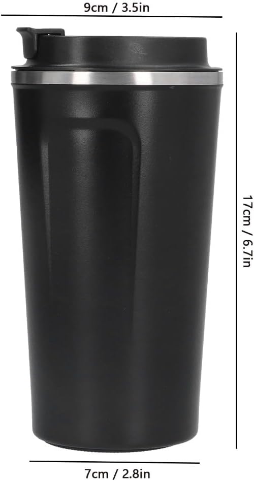 510ml Black Stainless Steel Vacuum Insulated Coffee Mug Double Wall Travel Cup with Leak-Proof Lid for Car Commute