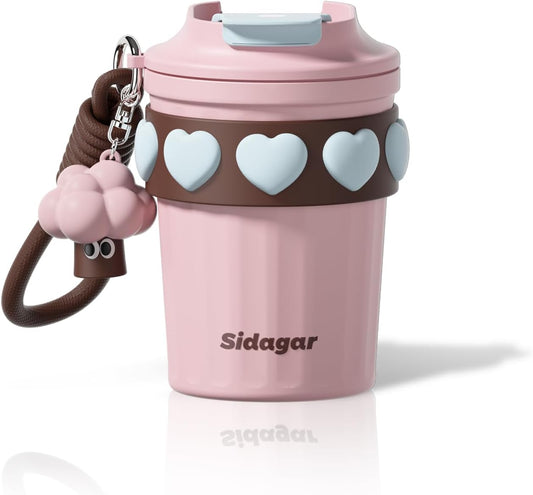 + 12 oz Travel Coffee Mug Spill Proof Leak Proof, Stainless Steel Thermal Coffee Cup with Lid, Resuable Cup for Hot and Cold, Portable Tumbler for Women, Light Pink