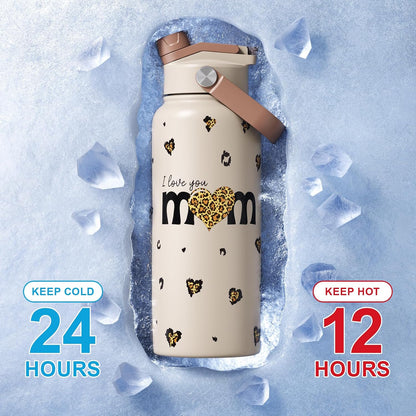 KEWIXY 32 oz Insulated Water Bottle, 2-in-1 Lid, Straw & Spout with Protected, Leak Proof, Keep Cold, Stainless Steel, Metal, Reusable, Handle, for Outdoor, Gym and School, 2 Lids, Blush Pink