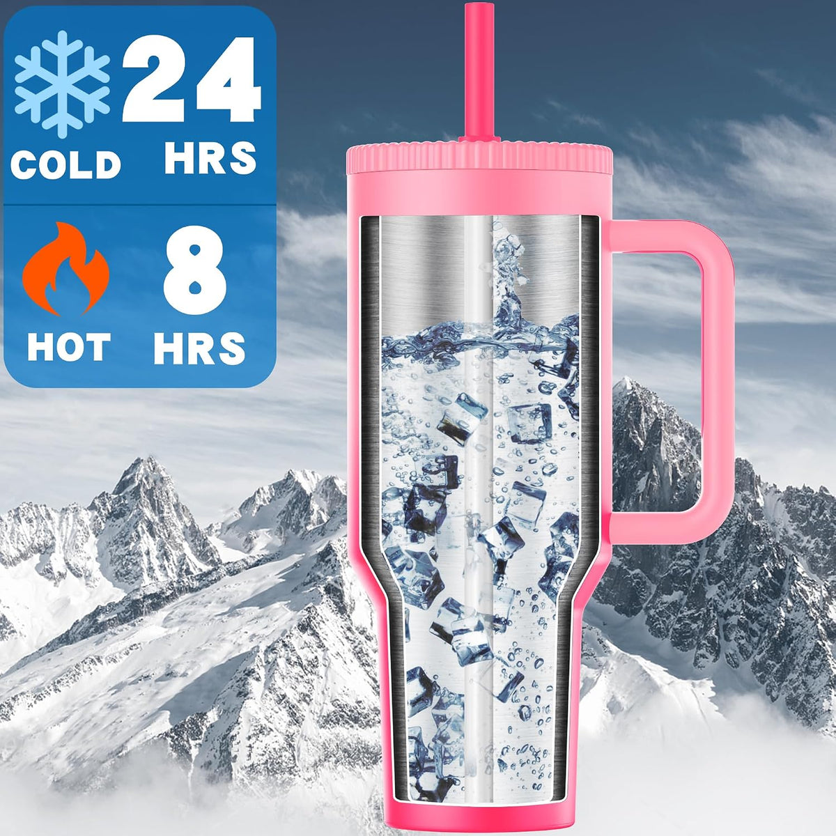 40 oz Tumbler with Handle and Flip Straw Lid - Upgraded Traveler 40oz Tumblers with Lids Straws Vacuum Insulated Leak Proof Stainless Steel Cup Mug Gifts for Men Women Him Her (Sweet Taffy)