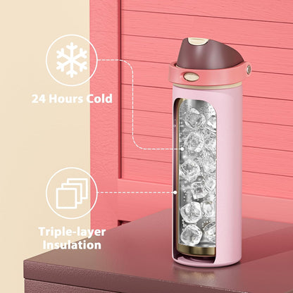 32 oz Insulated Water Bottle with Straw: Stainless Steel Metal Water Bottle with 2-in-1 Lid - Leak Proof, Cold for 24 Hours, Protective Silicone Base, BPA-Free for Sports Gym, Sage - Colors B