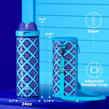32 oz Insulated Water Bottle with Straw: Stainless Steel Metal Water Bottle with 2-in-1 Lid - Leak Proof, Cold for 24 Hours, Protective Silicone Base, BPA-Free for Sports Gym, Sage - Colors B