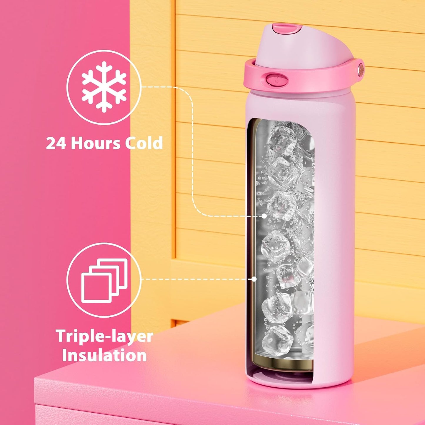 32 oz Insulated Water Bottle with Straw: Stainless Steel Metal Water Bottle with 2-in-1 Lid - Leak Proof, Cold for 24 Hours, Protective Silicone Base, BPA-Free for Sports Gym, Sage - Colors B