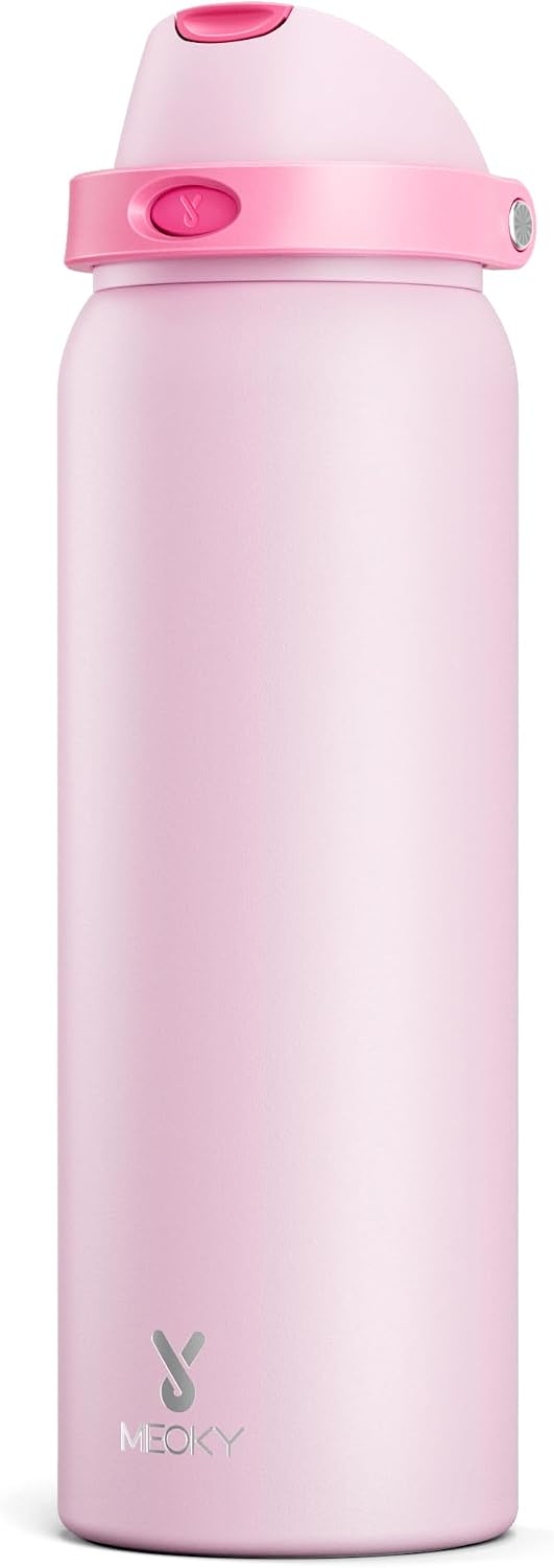 32 oz Insulated Water Bottle with Straw: Stainless Steel Metal Water Bottle with 2-in-1 Lid - Leak Proof, Cold for 24 Hours, Protective Silicone Base, BPA-Free for Sports Gym, Sage - Colors B
