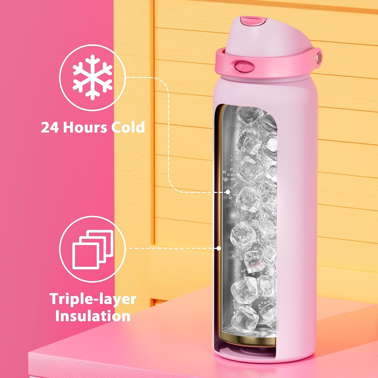 32 oz Insulated Water Bottle with Straw: Stainless Steel Metal Water Bottle with 2-in-1 Lid - Leak Proof, Cold for 24 Hours, Protective Silicone Base, BPA-Free for Sports Gym, Sage - Colors B
