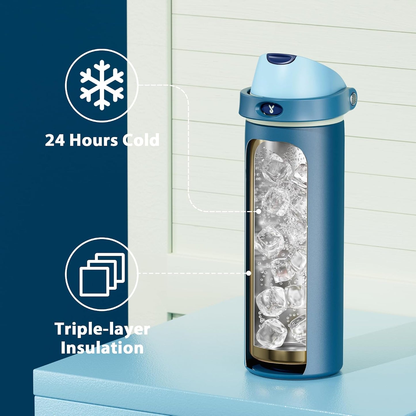 32 oz Insulated Water Bottle with Straw: Stainless Steel Metal Water Bottle with 2-in-1 Lid - Leak Proof, Cold for 24 Hours, Protective Silicone Base, BPA-Free for Sports Gym, Sage - Colors B