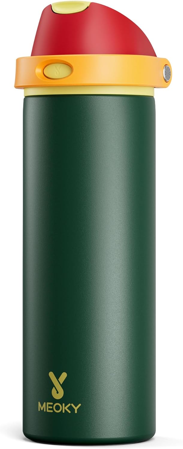 32 oz Insulated Water Bottle with Straw: Stainless Steel Metal Water Bottle with 2-in-1 Lid - Leak Proof, Cold for 24 Hours, Protective Silicone Base, BPA-Free for Sports Gym, Sage - Colors B