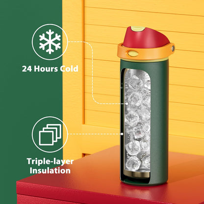 32 oz Insulated Water Bottle with Straw: Stainless Steel Metal Water Bottle with 2-in-1 Lid - Leak Proof, Cold for 24 Hours, Protective Silicone Base, BPA-Free for Sports Gym, Sage - Colors B