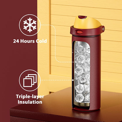32 oz Insulated Water Bottle with Straw: Stainless Steel Metal Water Bottle with 2-in-1 Lid - Leak Proof, Cold for 24 Hours, Protective Silicone Base, BPA-Free for Sports Gym, Sage - Colors B