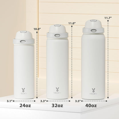 32 oz Insulated Water Bottle with Straw: Stainless Steel Metal Water Bottle with 2-in-1 Lid - Leak Proof, Cold for 24 Hours, Protective Silicone Base, BPA-Free for Sports Gym, Sage - Colors B
