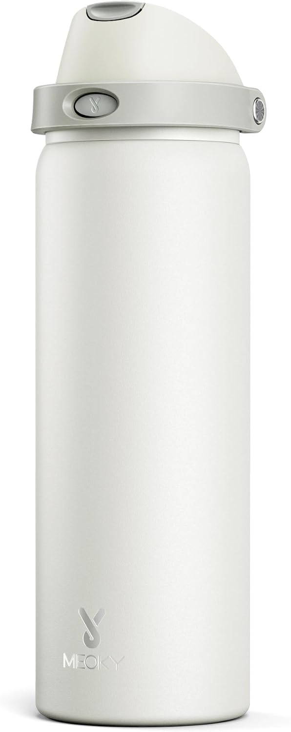 32 oz Insulated Water Bottle with Straw: Stainless Steel Metal Water Bottle with 2-in-1 Lid - Leak Proof, Cold for 24 Hours, Protective Silicone Base, BPA-Free for Sports Gym, Sage - Colors B