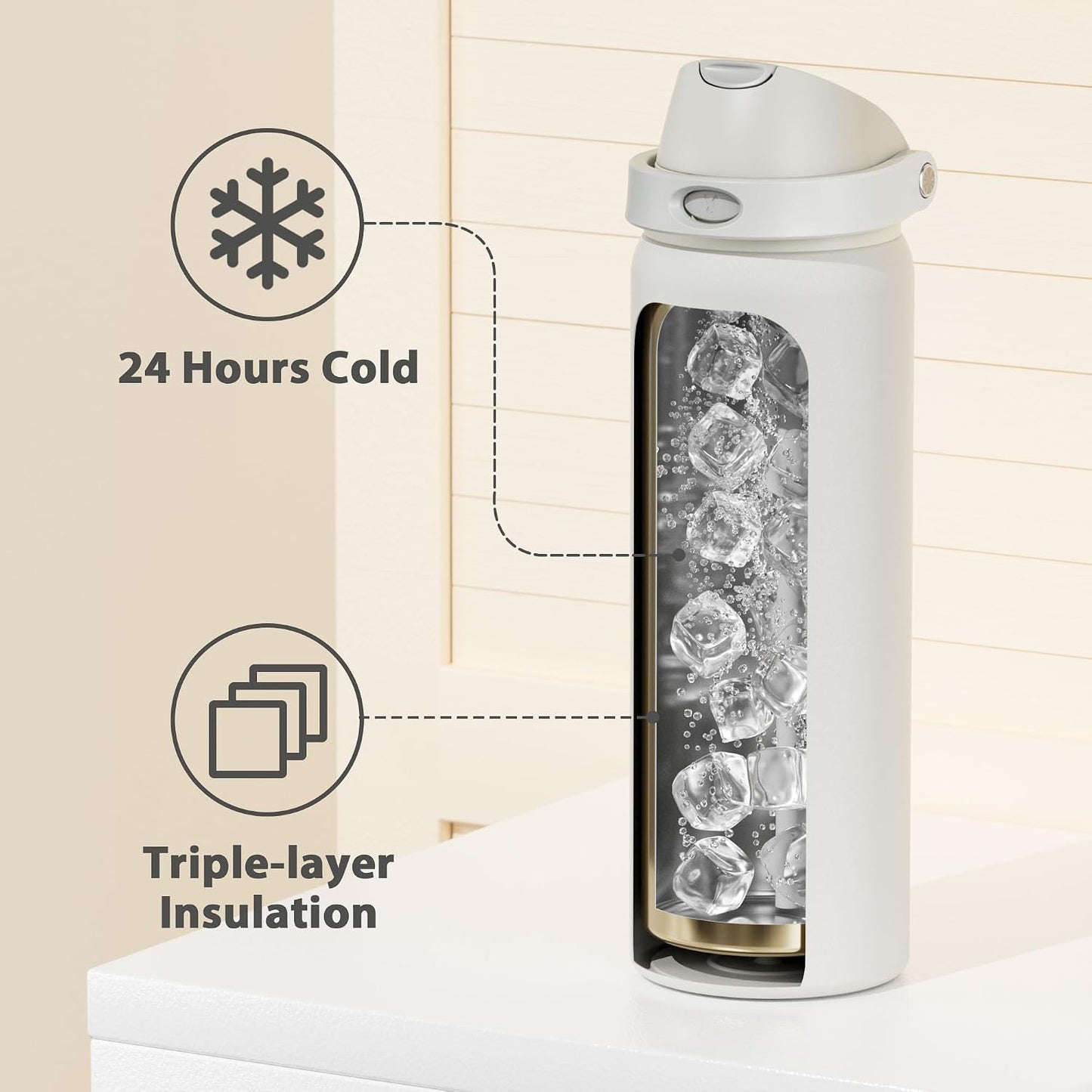 32 oz Insulated Water Bottle with Straw: Stainless Steel Metal Water Bottle with 2-in-1 Lid - Leak Proof, Cold for 24 Hours, Protective Silicone Base, BPA-Free for Sports Gym, Sage - Colors B
