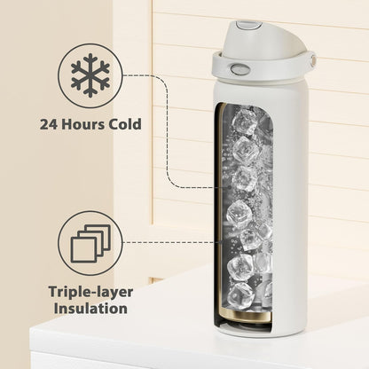 32 oz Insulated Water Bottle with Straw: Stainless Steel Metal Water Bottle with 2-in-1 Lid - Leak Proof, Cold for 24 Hours, Protective Silicone Base, BPA-Free for Sports Gym, Sage - Colors B