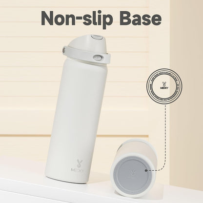 32 oz Insulated Water Bottle with Straw: Stainless Steel Metal Water Bottle with 2-in-1 Lid - Leak Proof, Cold for 24 Hours, Protective Silicone Base, BPA-Free for Sports Gym, Sage - Colors B
