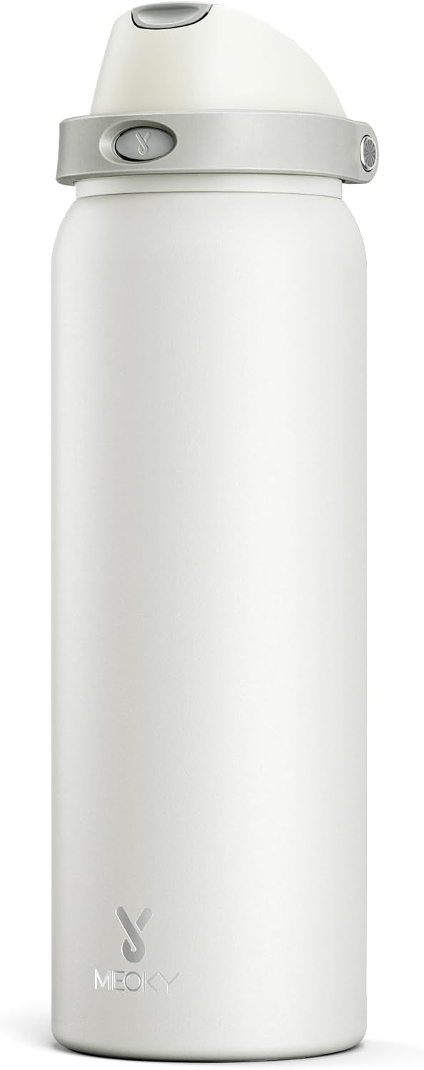 32 oz Insulated Water Bottle with Straw: Stainless Steel Metal Water Bottle with 2-in-1 Lid - Leak Proof, Cold for 24 Hours, Protective Silicone Base, BPA-Free for Sports Gym, Sage - Colors B