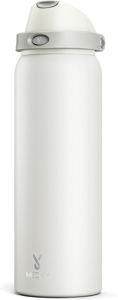 32 oz Insulated Water Bottle with Straw: Stainless Steel Metal Water Bottle with 2-in-1 Lid - Leak Proof, Cold for 24 Hours, Protective Silicone Base, BPA-Free for Sports Gym, Sage - Colors B