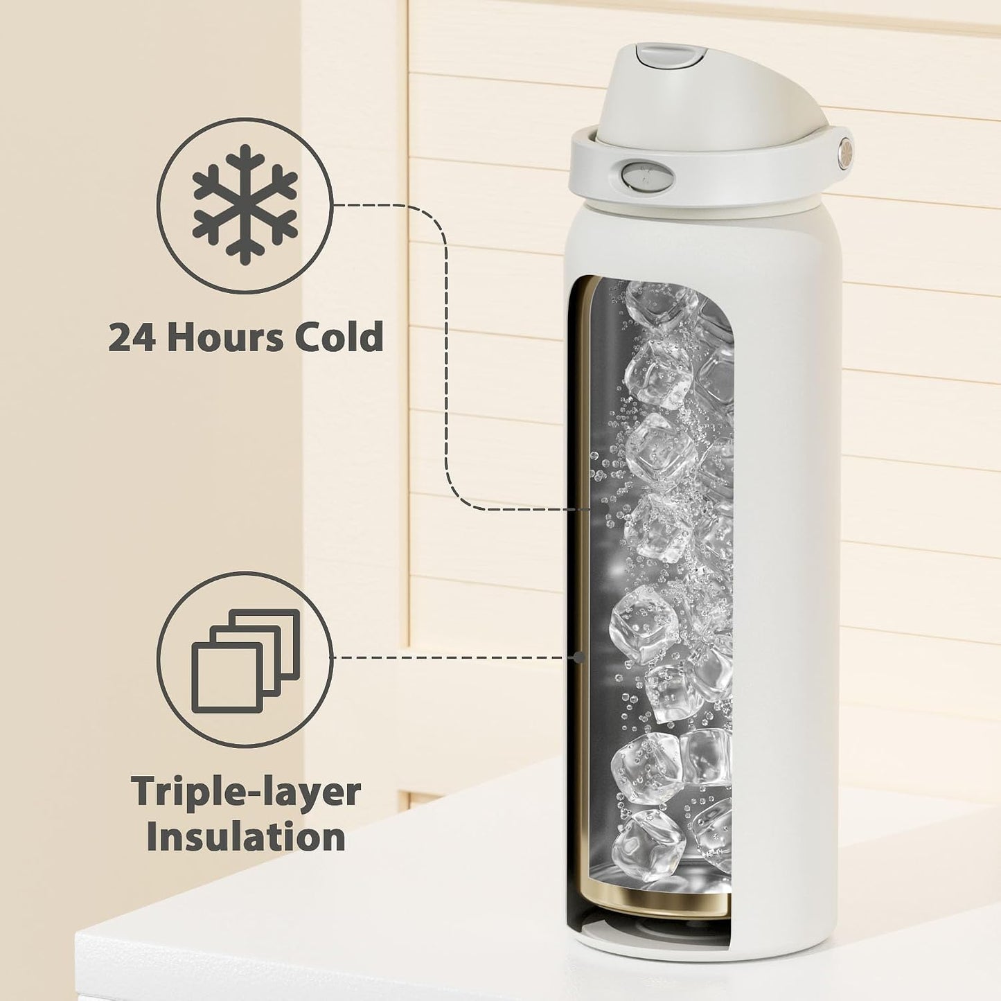 32 oz Insulated Water Bottle with Straw: Stainless Steel Metal Water Bottle with 2-in-1 Lid - Leak Proof, Cold for 24 Hours, Protective Silicone Base, BPA-Free for Sports Gym, Sage - Colors B