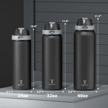 32 oz Insulated Water Bottle with Straw: Stainless Steel Metal Water Bottle with 2-in-1 Lid - Leak Proof, Cold for 24 Hours, Protective Silicone Base, BPA-Free for Sports Gym, Sage - Colors B