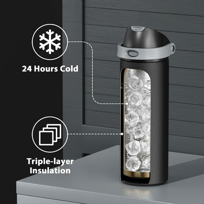 32 oz Insulated Water Bottle with Straw: Stainless Steel Metal Water Bottle with 2-in-1 Lid - Leak Proof, Cold for 24 Hours, Protective Silicone Base, BPA-Free for Sports Gym, Sage - Colors B