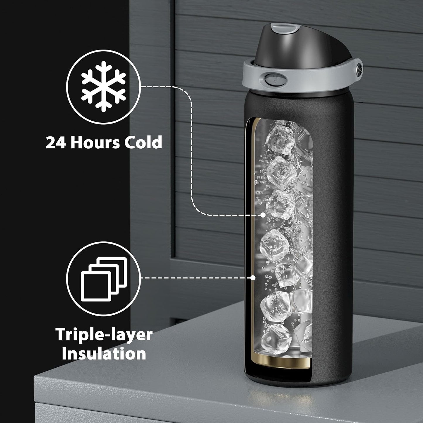 32 oz Insulated Water Bottle with Straw: Stainless Steel Metal Water Bottle with 2-in-1 Lid - Leak Proof, Cold for 24 Hours, Protective Silicone Base, BPA-Free for Sports Gym, Sage - Colors B