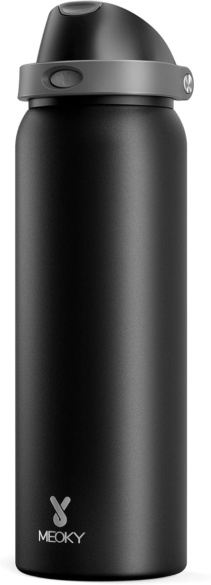 32 oz Insulated Water Bottle with Straw: Stainless Steel Metal Water Bottle with 2-in-1 Lid - Leak Proof, Cold for 24 Hours, Protective Silicone Base, BPA-Free for Sports Gym, Sage - Colors B