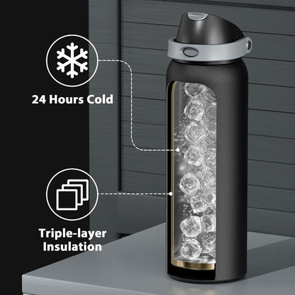 32 oz Insulated Water Bottle with Straw: Stainless Steel Metal Water Bottle with 2-in-1 Lid - Leak Proof, Cold for 24 Hours, Protective Silicone Base, BPA-Free for Sports Gym, Sage - Colors B