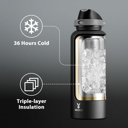32 oz Insulated Water Bottle with Straw: Stainless Steel Metal Water Bottle with 2-in-1 Lid - Leak Proof, Cold for 24 Hours, Protective Silicone Base, BPA-Free for Sports Gym, Sage - Colors B