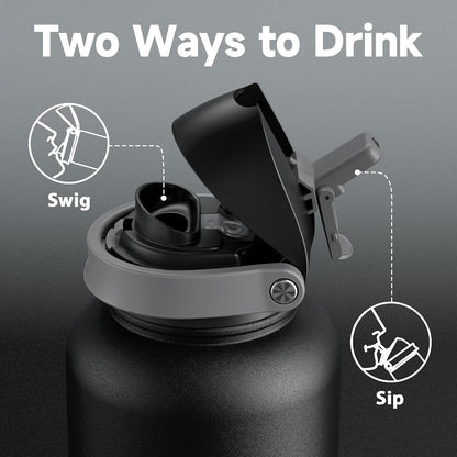 32 oz Insulated Water Bottle with Straw: Stainless Steel Metal Water Bottle with 2-in-1 Lid - Leak Proof, Cold for 24 Hours, Protective Silicone Base, BPA-Free for Sports Gym, Sage - Colors B