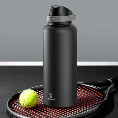 32 oz Insulated Water Bottle with Straw: Stainless Steel Metal Water Bottle with 2-in-1 Lid - Leak Proof, Cold for 24 Hours, Protective Silicone Base, BPA-Free for Sports Gym, Sage - Colors B