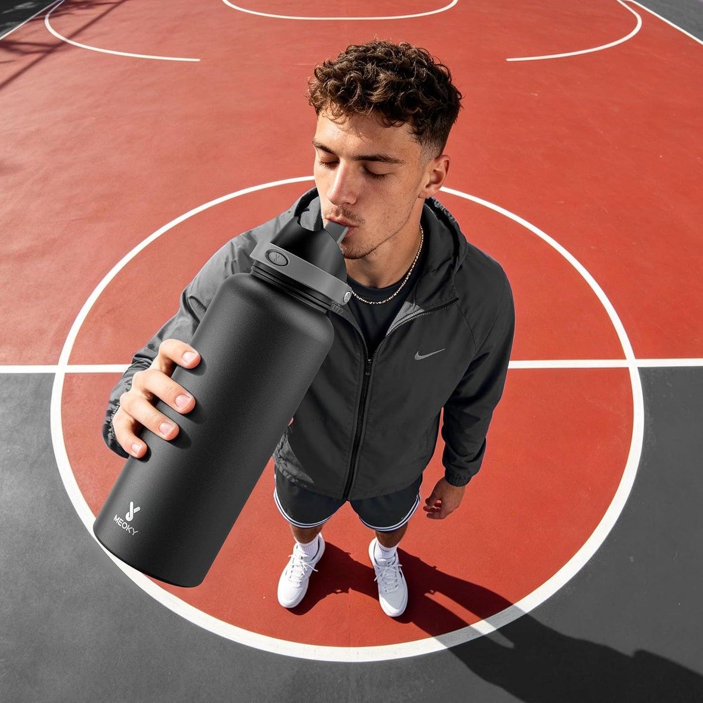 32 oz Insulated Water Bottle with Straw: Stainless Steel Metal Water Bottle with 2-in-1 Lid - Leak Proof, Cold for 24 Hours, Protective Silicone Base, BPA-Free for Sports Gym, Sage - Colors B