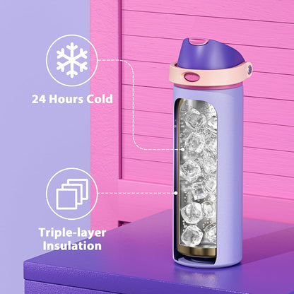 32 oz Insulated Water Bottle with Straw: Stainless Steel Metal Water Bottle with 2-in-1 Lid - Leak Proof, Cold for 24 Hours, Protective Silicone Base, BPA-Free for Sports Gym, Sage - Colors B