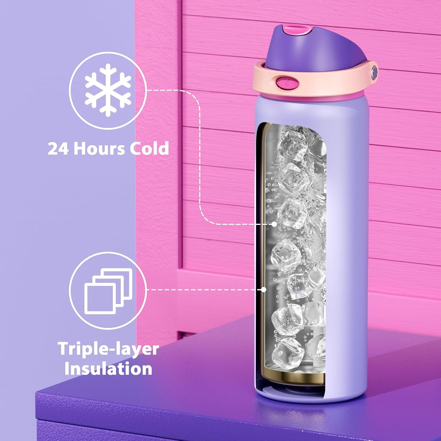 32 oz Insulated Water Bottle with Straw: Stainless Steel Metal Water Bottle with 2-in-1 Lid - Leak Proof, Cold for 24 Hours, Protective Silicone Base, BPA-Free for Sports Gym, Sage - Colors B