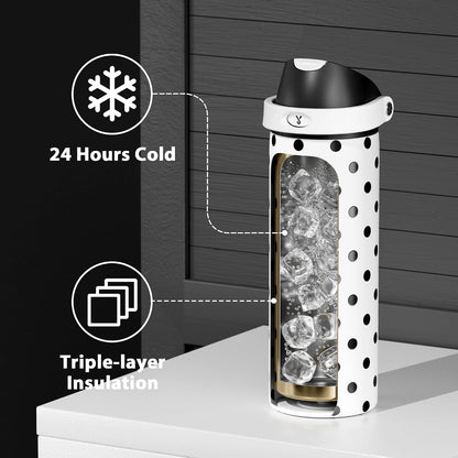 32 oz Insulated Water Bottle with Straw: Stainless Steel Metal Water Bottle with 2-in-1 Lid - Leak Proof, Cold for 24 Hours, Protective Silicone Base, BPA-Free for Sports Gym, Sage - Colors B