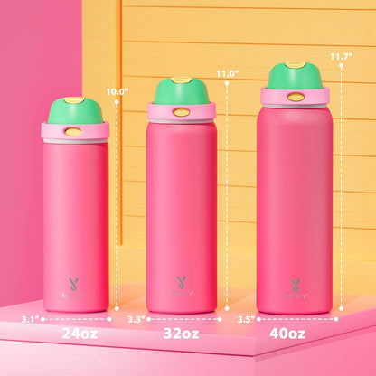 32 oz Insulated Water Bottle with Straw: Stainless Steel Metal Water Bottle with 2-in-1 Lid - Leak Proof, Cold for 24 Hours, Protective Silicone Base, BPA-Free for Sports Gym, Sage - Colors B
