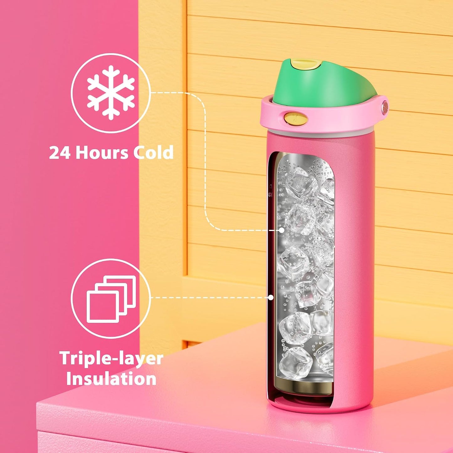 32 oz Insulated Water Bottle with Straw: Stainless Steel Metal Water Bottle with 2-in-1 Lid - Leak Proof, Cold for 24 Hours, Protective Silicone Base, BPA-Free for Sports Gym, Sage - Colors B