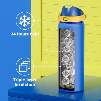 32 oz Insulated Water Bottle with Straw: Stainless Steel Metal Water Bottle with 2-in-1 Lid - Leak Proof, Cold for 24 Hours, Protective Silicone Base, BPA-Free for Sports Gym, Sage - Colors B