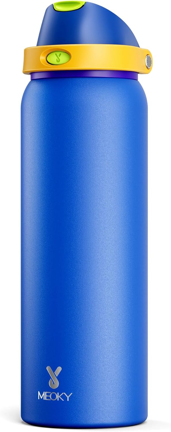 32 oz Insulated Water Bottle with Straw: Stainless Steel Metal Water Bottle with 2-in-1 Lid - Leak Proof, Cold for 24 Hours, Protective Silicone Base, BPA-Free for Sports Gym, Sage - Colors B