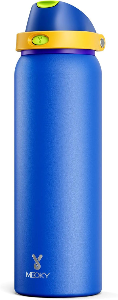 32 oz Insulated Water Bottle with Straw: Stainless Steel Metal Water Bottle with 2-in-1 Lid - Leak Proof, Cold for 24 Hours, Protective Silicone Base, BPA-Free for Sports Gym, Sage - Colors B