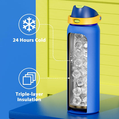 32 oz Insulated Water Bottle with Straw: Stainless Steel Metal Water Bottle with 2-in-1 Lid - Leak Proof, Cold for 24 Hours, Protective Silicone Base, BPA-Free for Sports Gym, Sage - Colors B