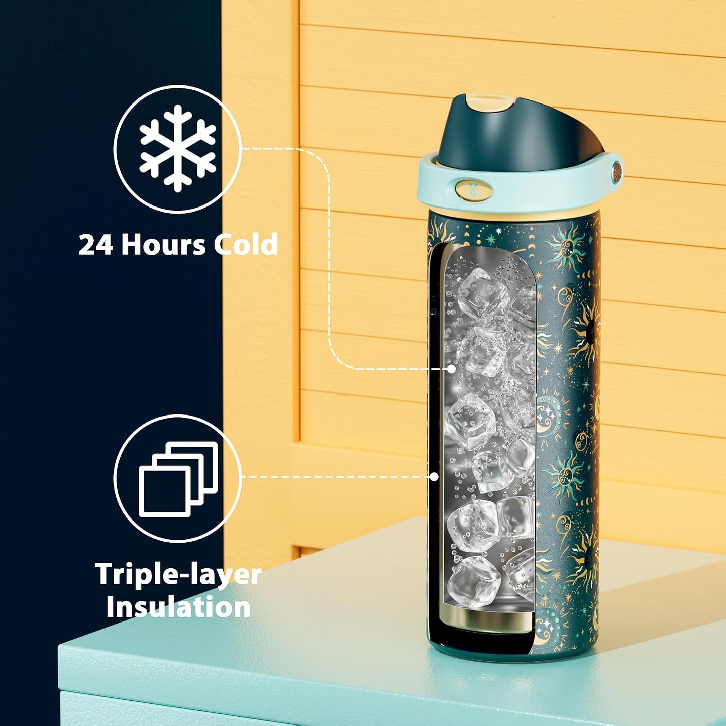 32 oz Insulated Water Bottle with Straw: Stainless Steel Metal Water Bottle with 2-in-1 Lid - Leak Proof, Cold for 24 Hours, Protective Silicone Base, BPA-Free for Sports Gym, Sage - Colors B