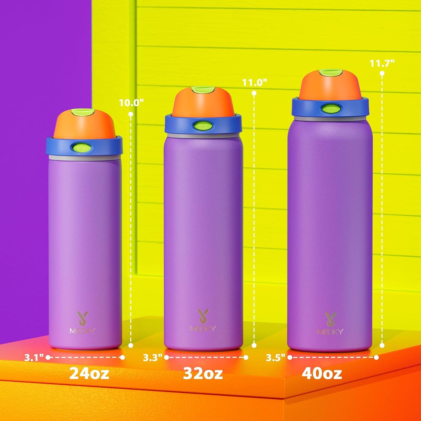 32 oz Insulated Water Bottle with Straw: Stainless Steel Metal Water Bottle with 2-in-1 Lid - Leak Proof, Cold for 24 Hours, Protective Silicone Base, BPA-Free for Sports Gym, Sage - Colors B