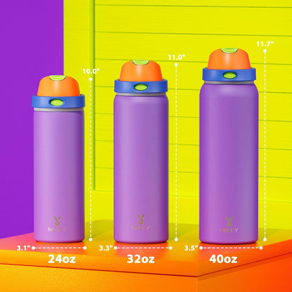 32 oz Insulated Water Bottle with Straw: Stainless Steel Metal Water Bottle with 2-in-1 Lid - Leak Proof, Cold for 24 Hours, Protective Silicone Base, BPA-Free for Sports Gym, Sage - Colors B