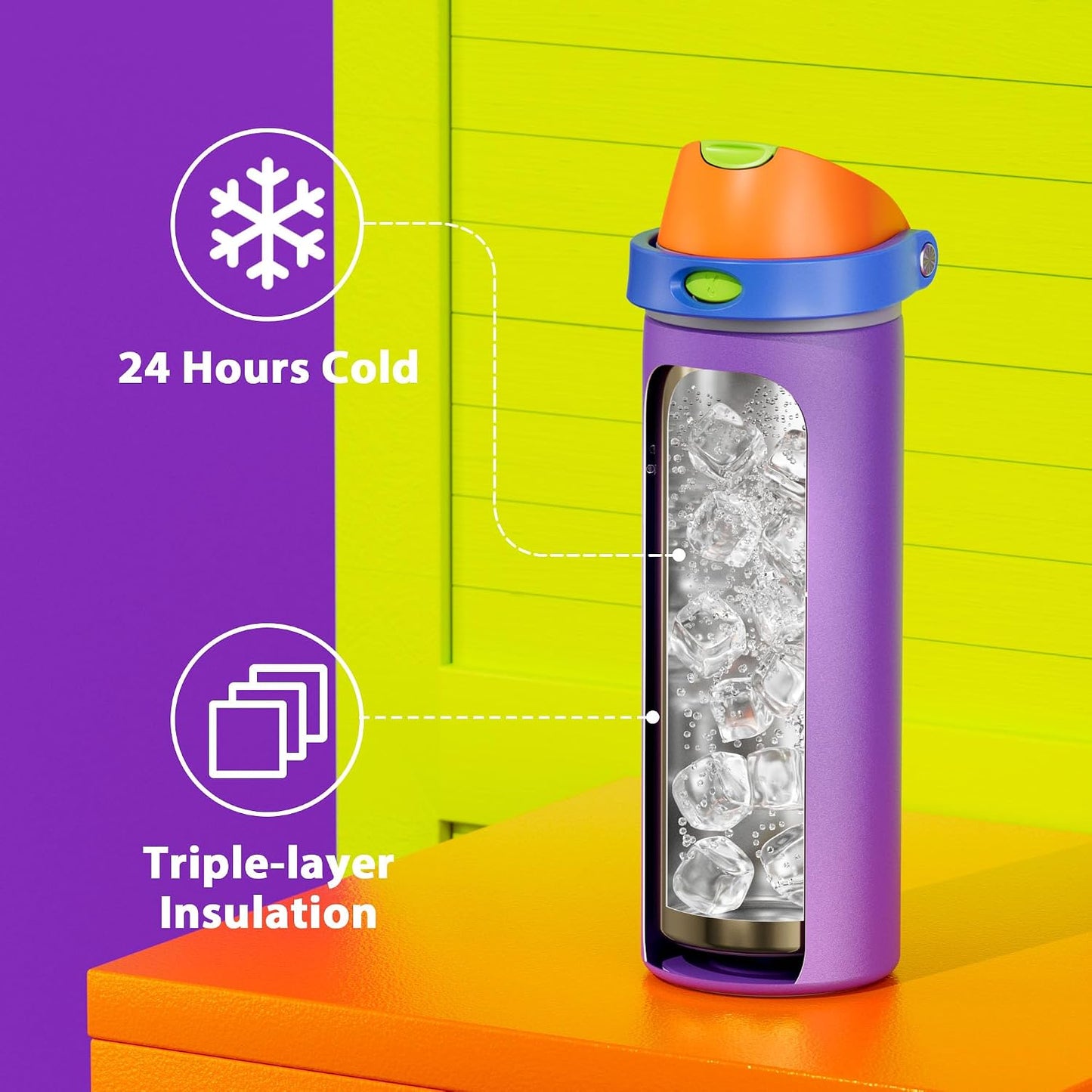 32 oz Insulated Water Bottle with Straw: Stainless Steel Metal Water Bottle with 2-in-1 Lid - Leak Proof, Cold for 24 Hours, Protective Silicone Base, BPA-Free for Sports Gym, Sage - Colors B