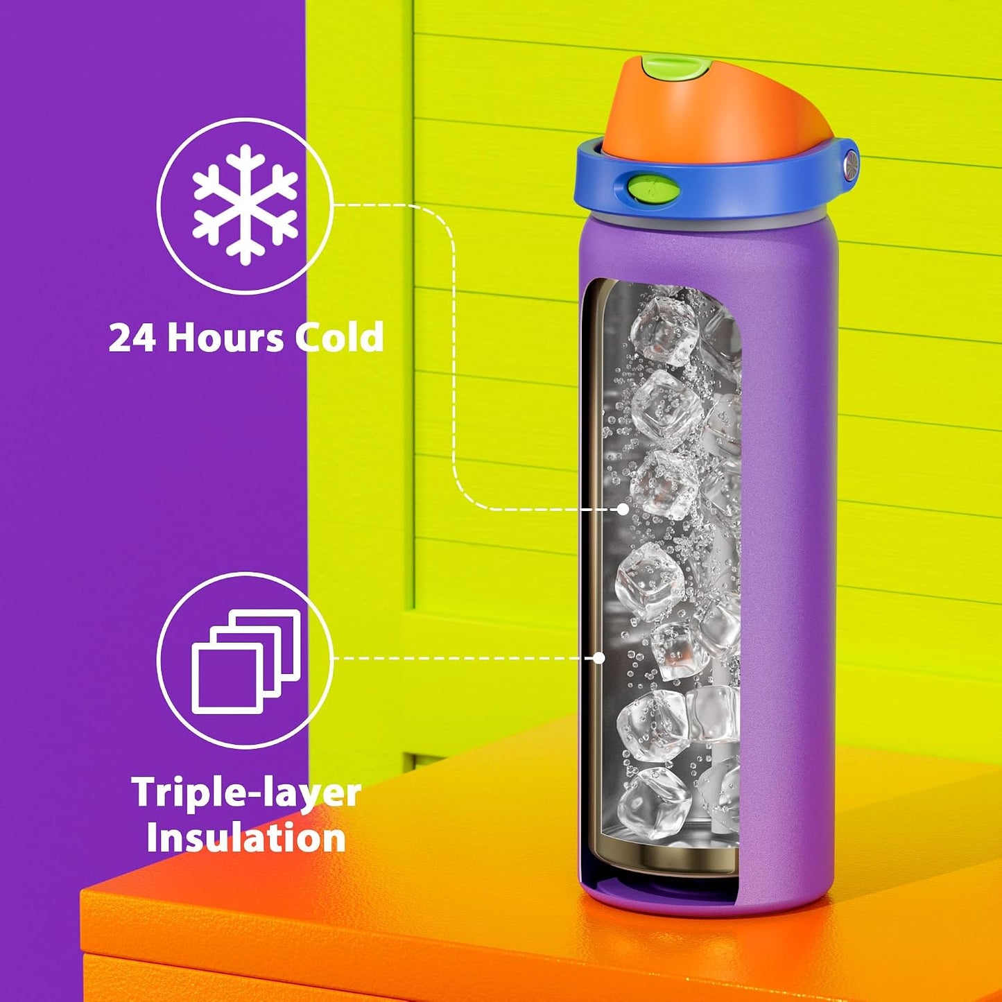 32 oz Insulated Water Bottle with Straw: Stainless Steel Metal Water Bottle with 2-in-1 Lid - Leak Proof, Cold for 24 Hours, Protective Silicone Base, BPA-Free for Sports Gym, Sage - Colors B
