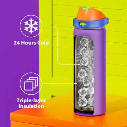 32 oz Insulated Water Bottle with Straw: Stainless Steel Metal Water Bottle with 2-in-1 Lid - Leak Proof, Cold for 24 Hours, Protective Silicone Base, BPA-Free for Sports Gym, Sage - Colors B
