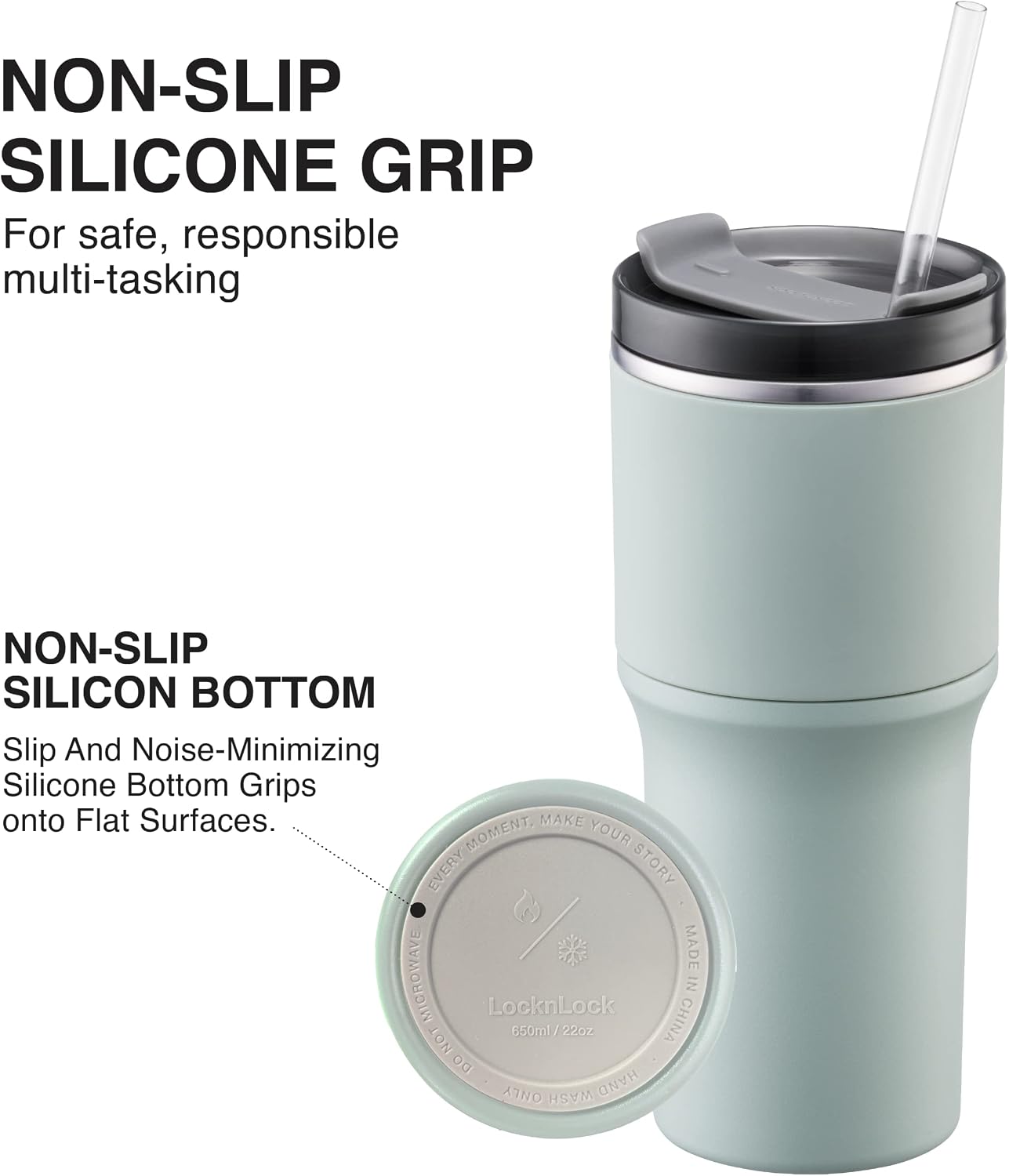 Metro Tumbler Stainless Steel Double Wall Insulated with Non-slip grip, Lid, 22 oz, Mint