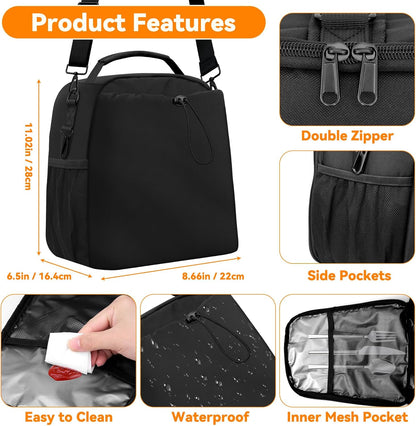 Insulated Lunch Bag for Men Women Fits 40/30oz Stanley Cups | Leakproof Cooler Tote With 2 Metal Hooks, Side & Interior Mesh Pockets, Adjustable Strap for Work, Travel, Picnics (Black)
