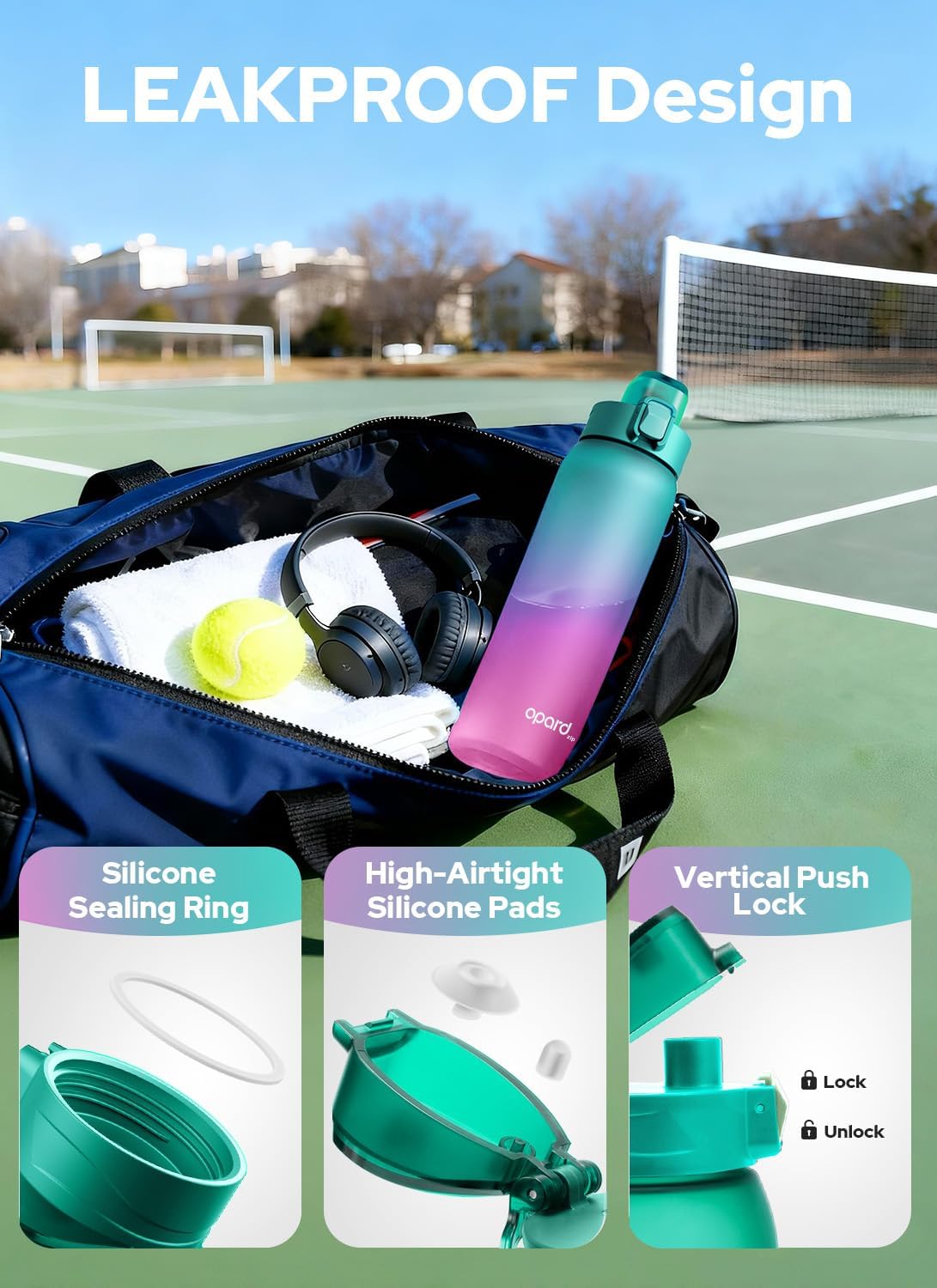 Zip 30oz Plastic Water Bottle Dishwasher Safe, Leakproof Flip-Top Lid, BPA Free Tritan, Wide Mouth Reusable Sports Water Bottle for Gym Hiking Commuting Outdoor Travel and School
